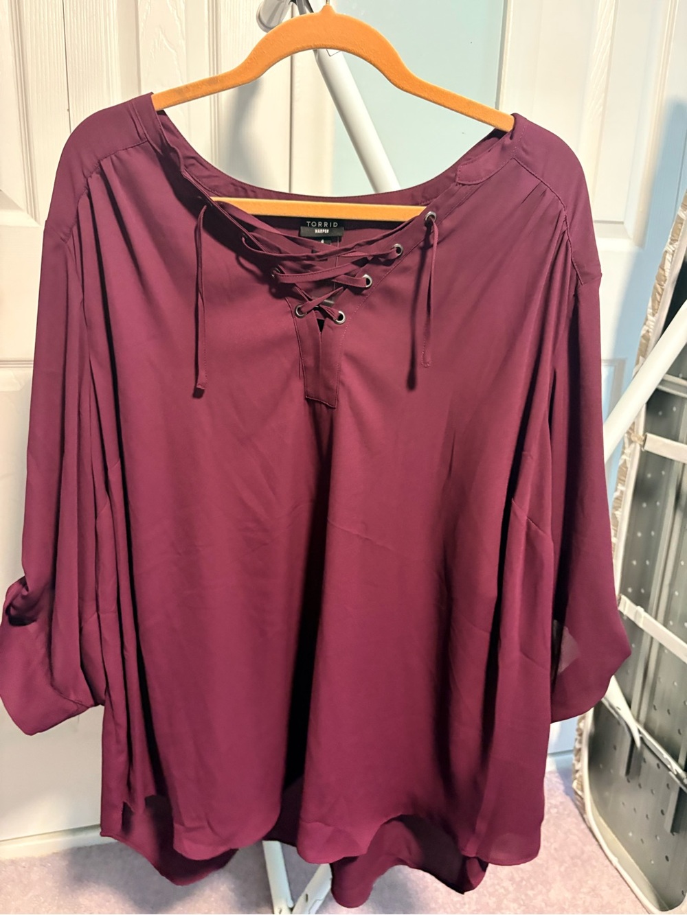 Torrid Harper Plum Lace-Up Peasant Top Size 4x